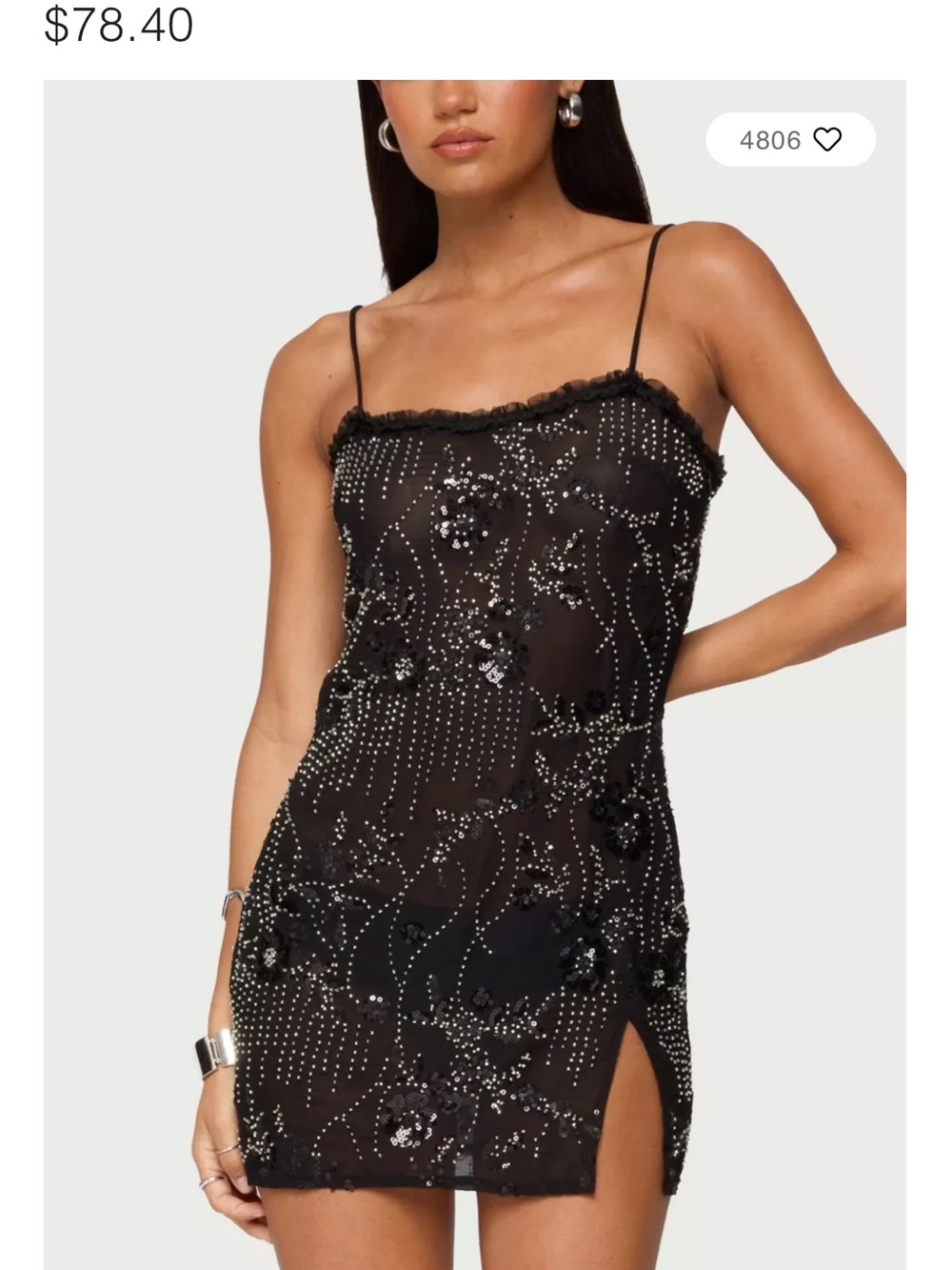 Edikted Black Sequin Embellished Mesh Slip Dress
